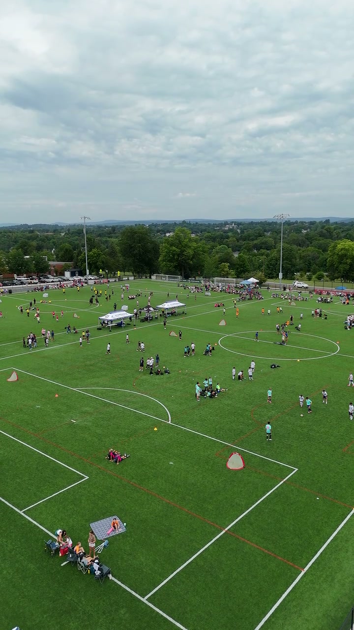 Aerial view of BRYSA 4x4 tournament games at Jim Barnett Park in Winchester VA