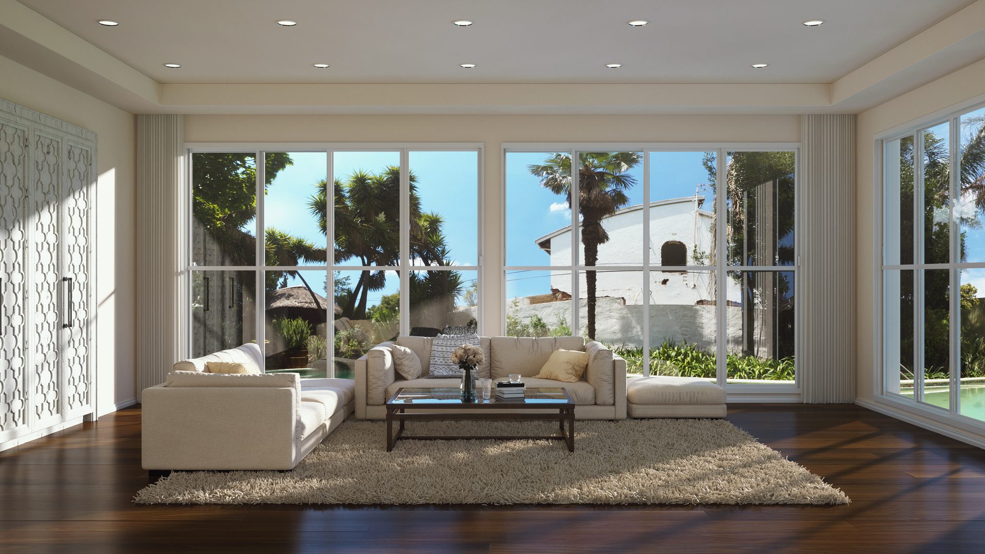Inside a Crystal View enclosure with the wall open to the yard