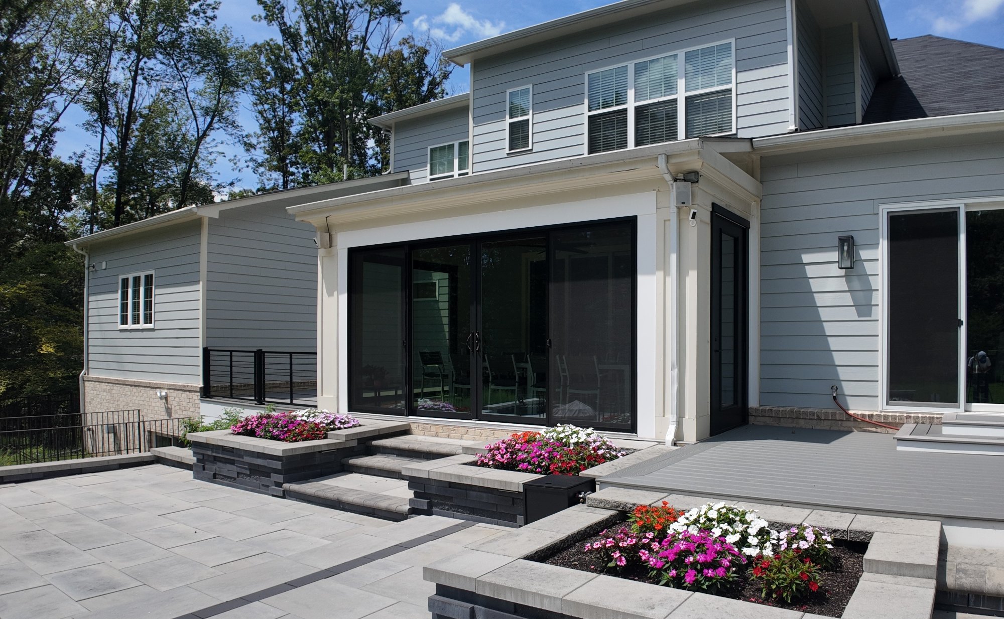 Raised paver patio with dining and grill in Winchester Virginia