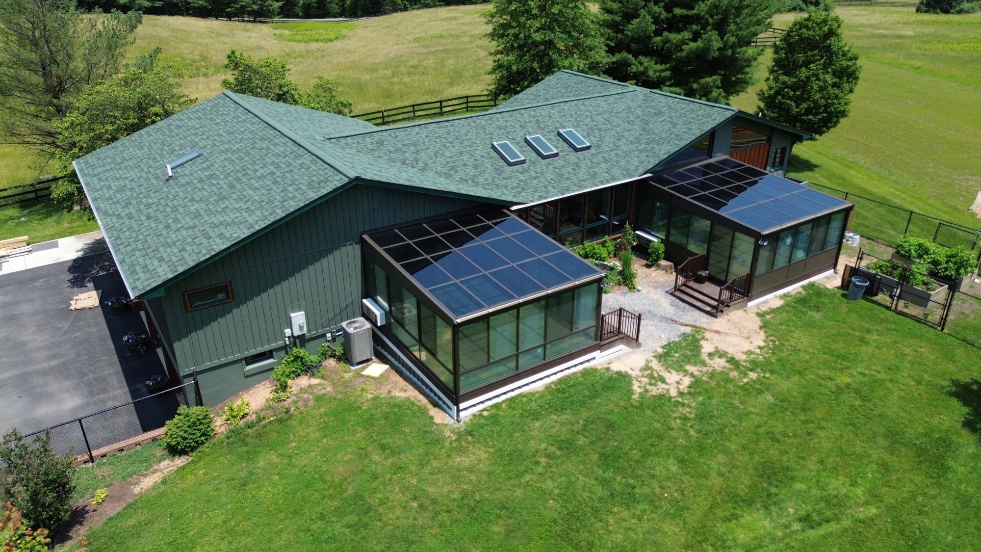 Sunroom addition aerial view by Stoneridge Decks in Chesterfield, Virginia